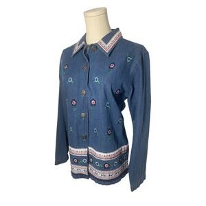 Vintage 90s Y2K Patchwork Denim Cardigan Jacket Medium